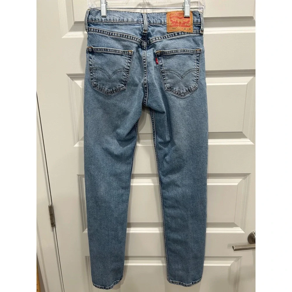 Levi's 511 Slim Fit Jeans Mens 29x32 Light Blue Distressed Ripped Denim
